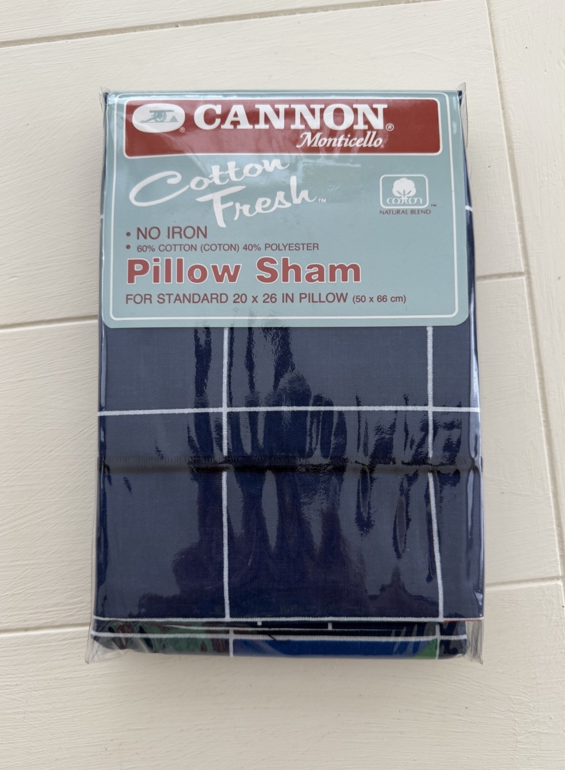 Vintage Cannon Monticello Pillow Sham Navy Red Green White Squares 20″ x 26” NEW
