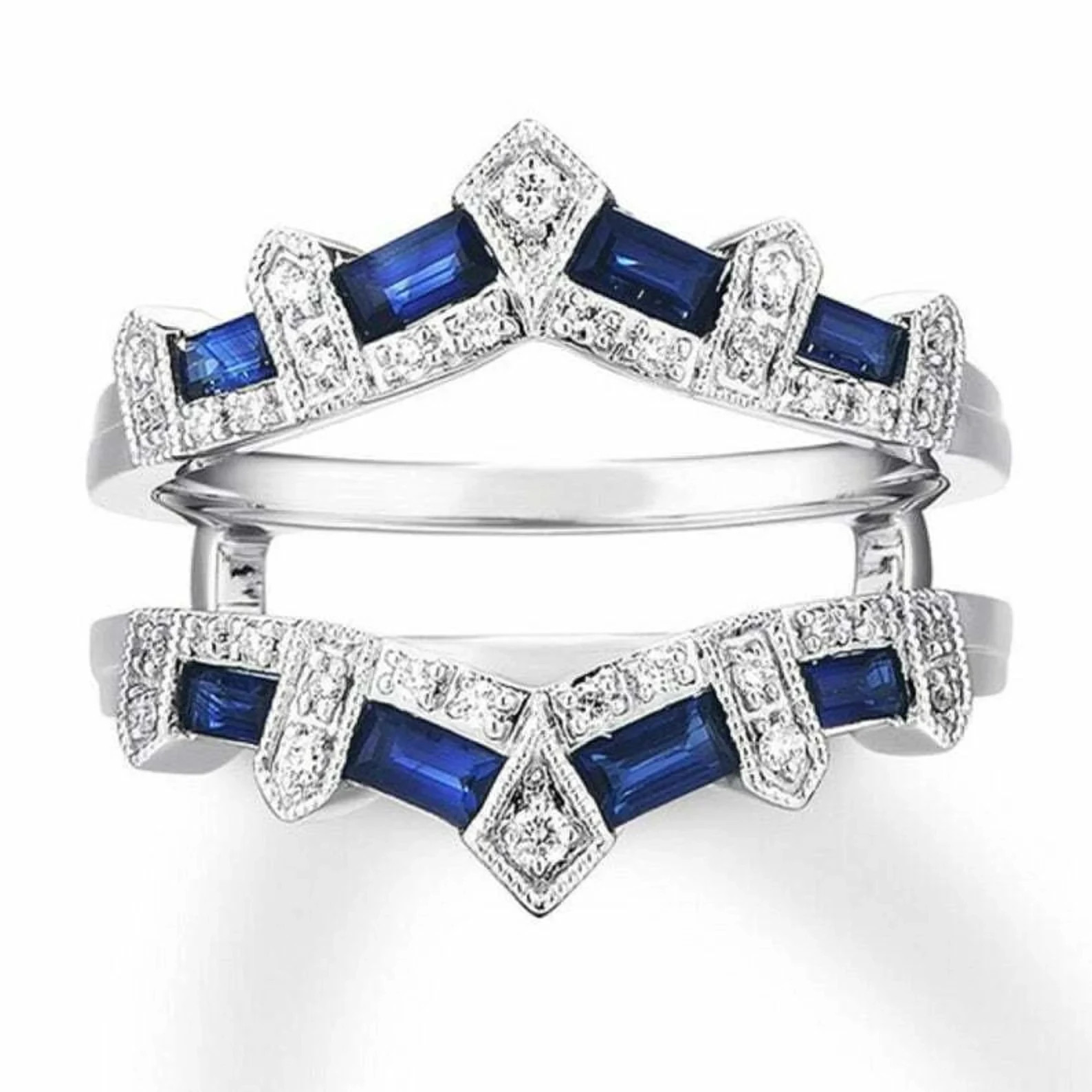 5.12 Ct Sapphire & Diamond 14K White Gold Over Jacket Guard Wrap Enhancer Ring