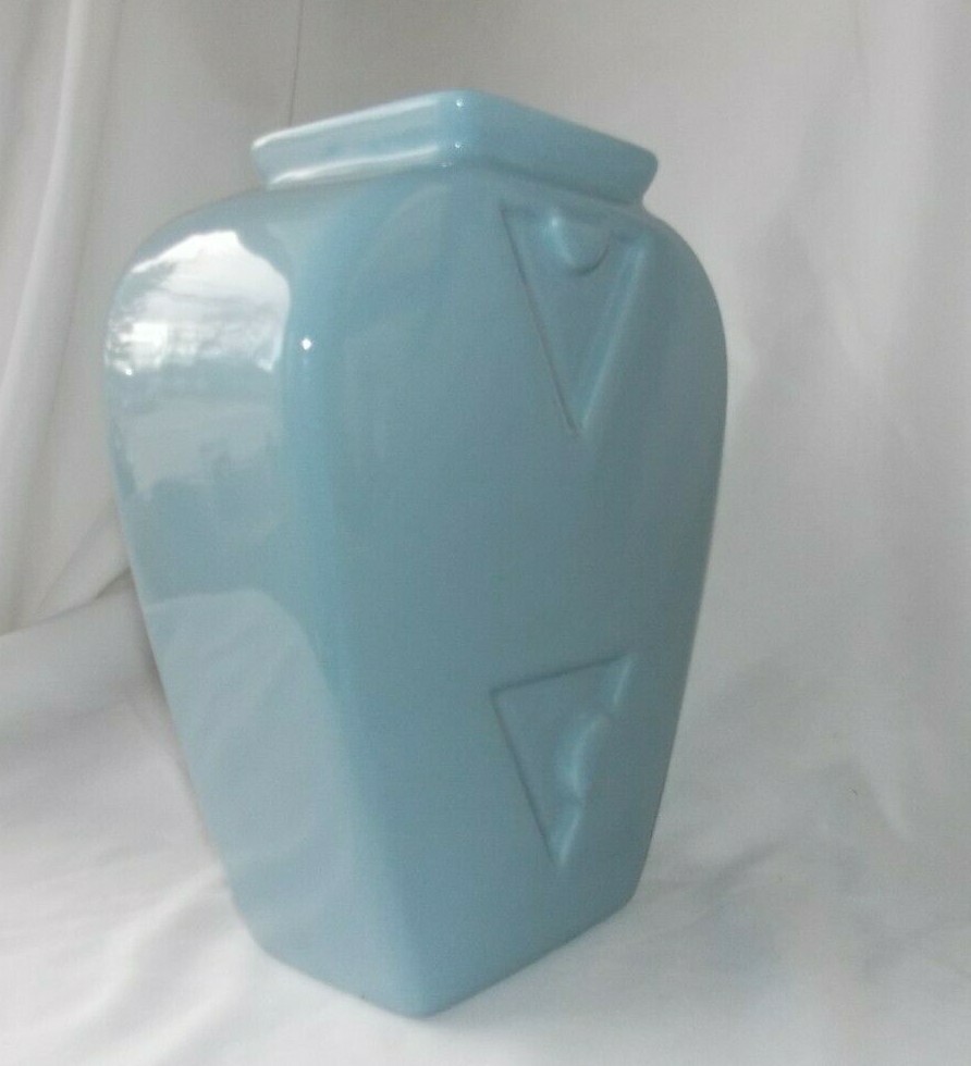 Blue Haeger Vase Art Deco Style Ceramic 1989 Contemporary Urban Decor 8.5″ Vtg.