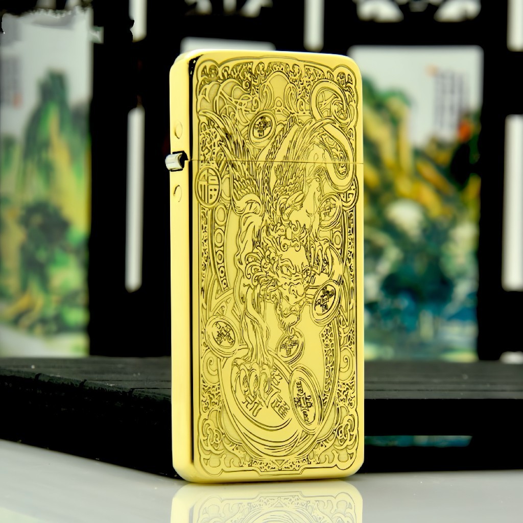 ZORRO Zc5 Ultra-thin Brass Refillable Kerosene Lighter Engraved Design with Box