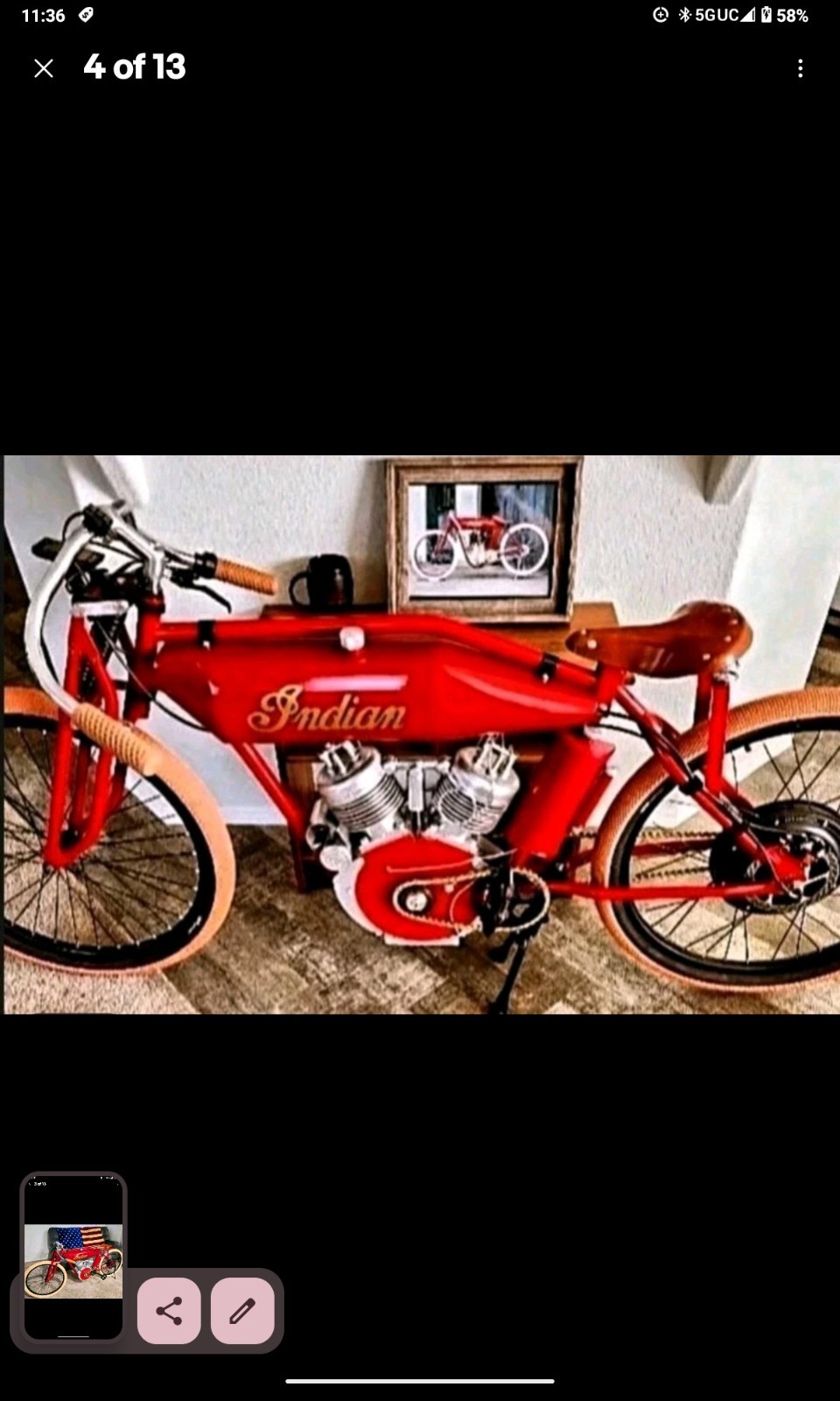 ENGINE ONLY* decorative full scale board track racer Indian Motor Hand crafted