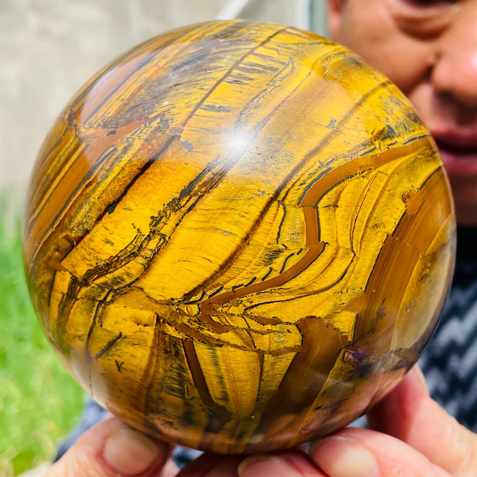 3.79lb Large Gold Tiger’s Eye Stone Quartz Crystal Sphere Specimen Healing