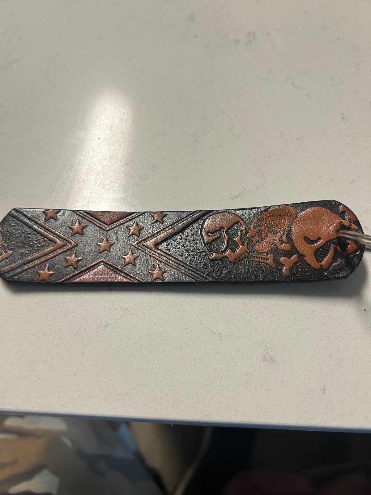 Custom stamped leather keychain stars and stripes