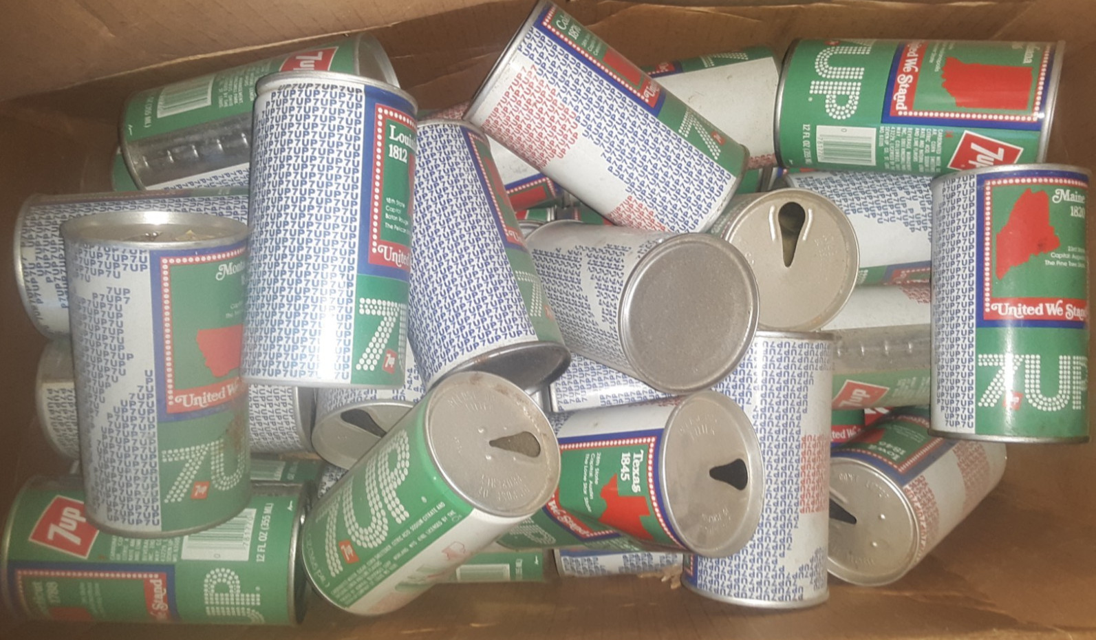 FULL SET ! 7up Bicentennial Uncle Sam USA State Steel Soda Pop Cans Collectible