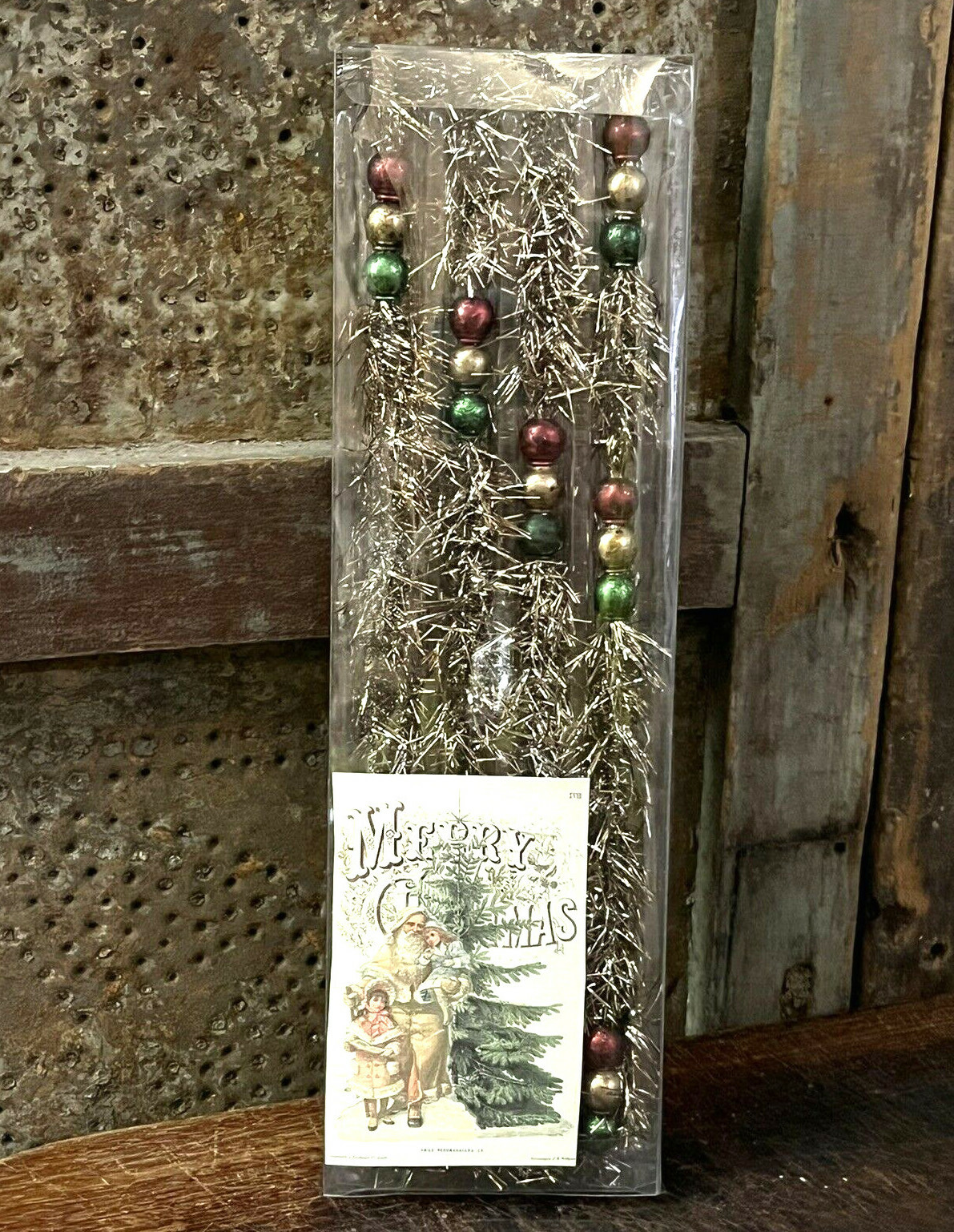 Vintage Style Glass & tinsel Christmas Tree Red Green Gold Beaded Garland 72″