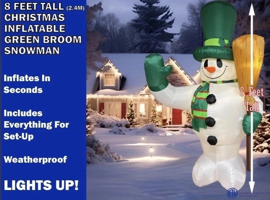 NEW 2026 Christmas Inflatable 8ft Broom Snowman