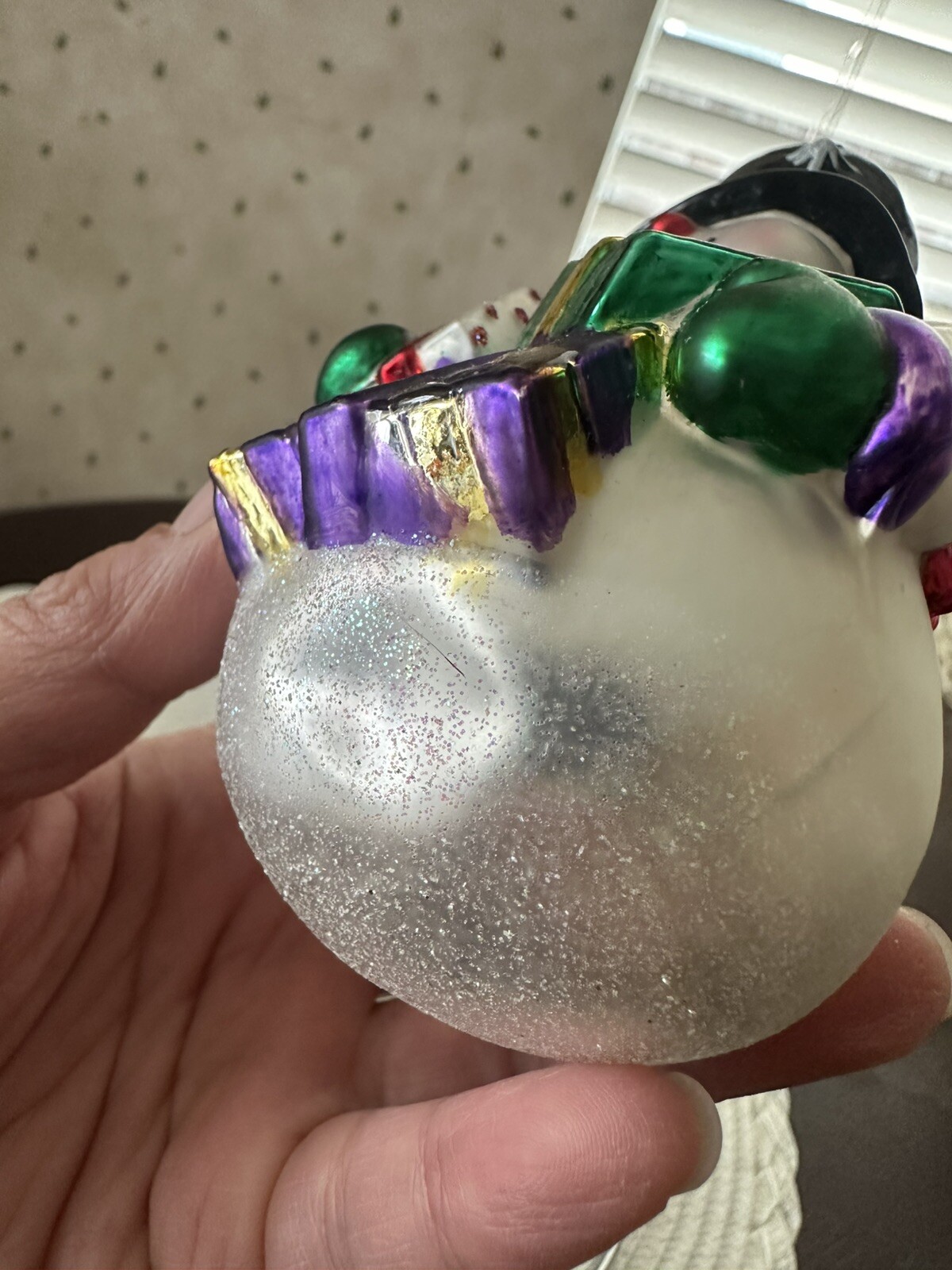 Blown Glass Snowman Bearing Gifts Christmas Ornament 5” North Pole Trading Co