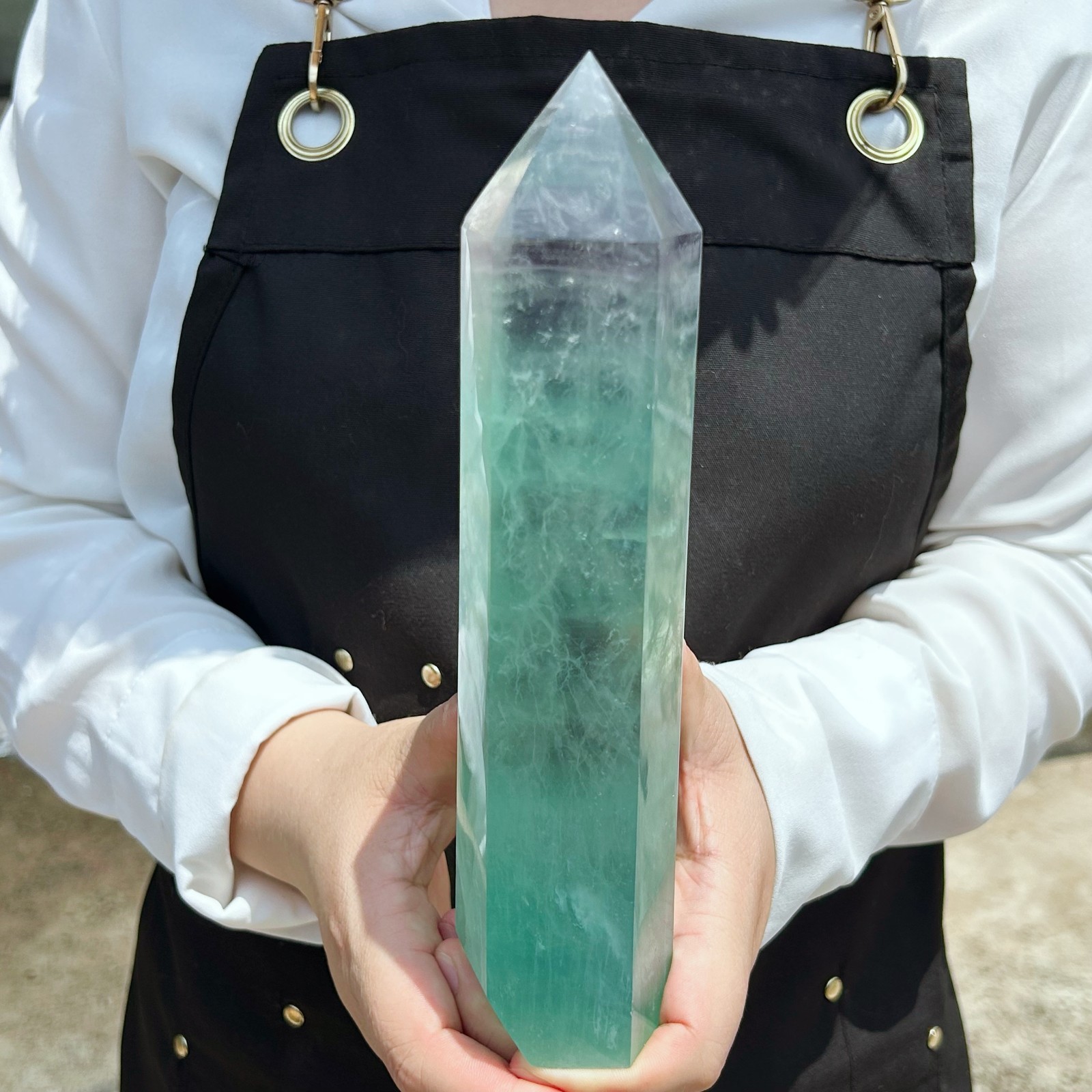 2.72LB Natural Fluorite Obelisk Quartz Crystal Wand Tower Point Healing C2908