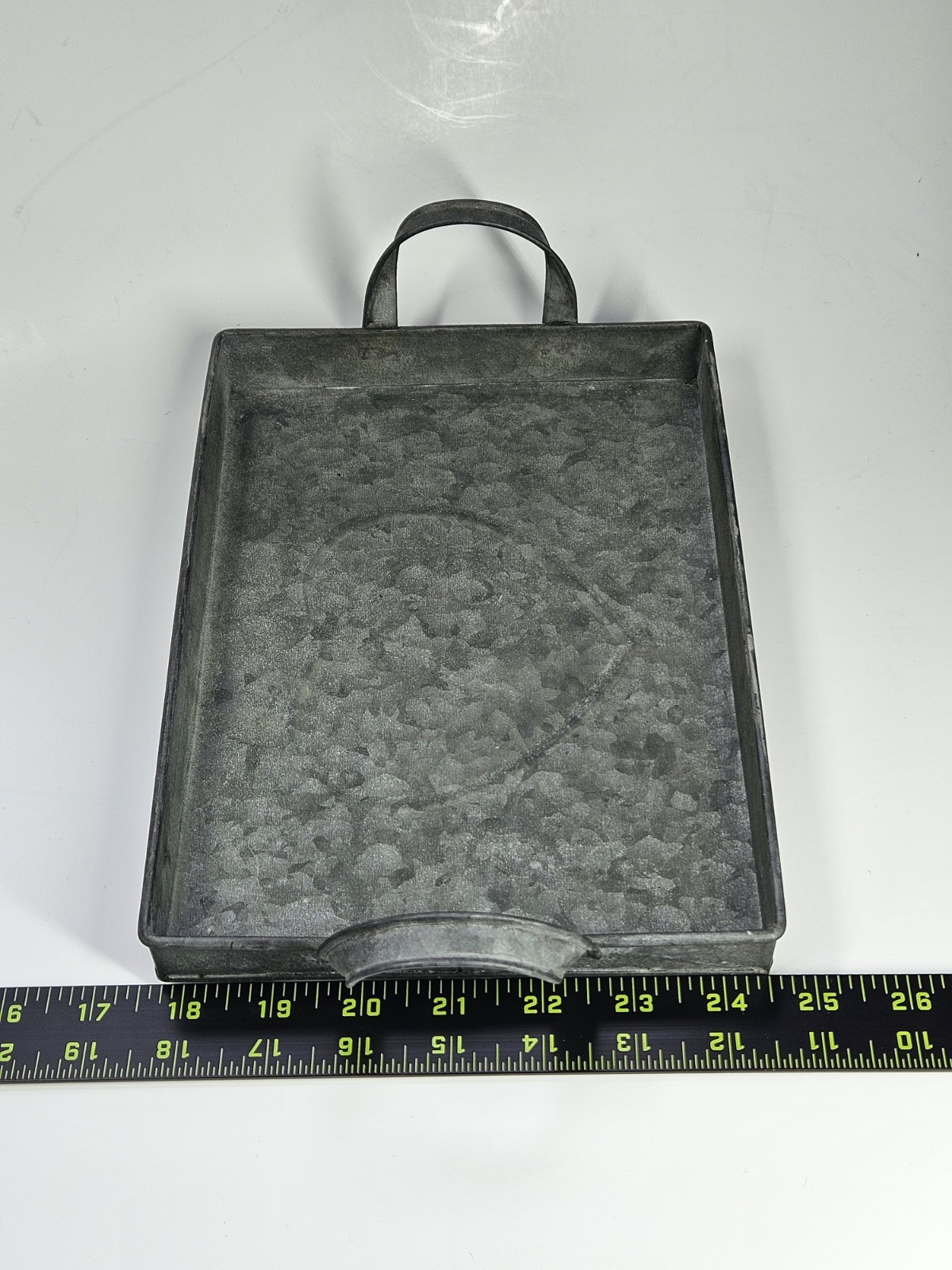 Set/3 Rectangular Rustic Galvanized Steel Heart Stamped Nesting Trays Handles