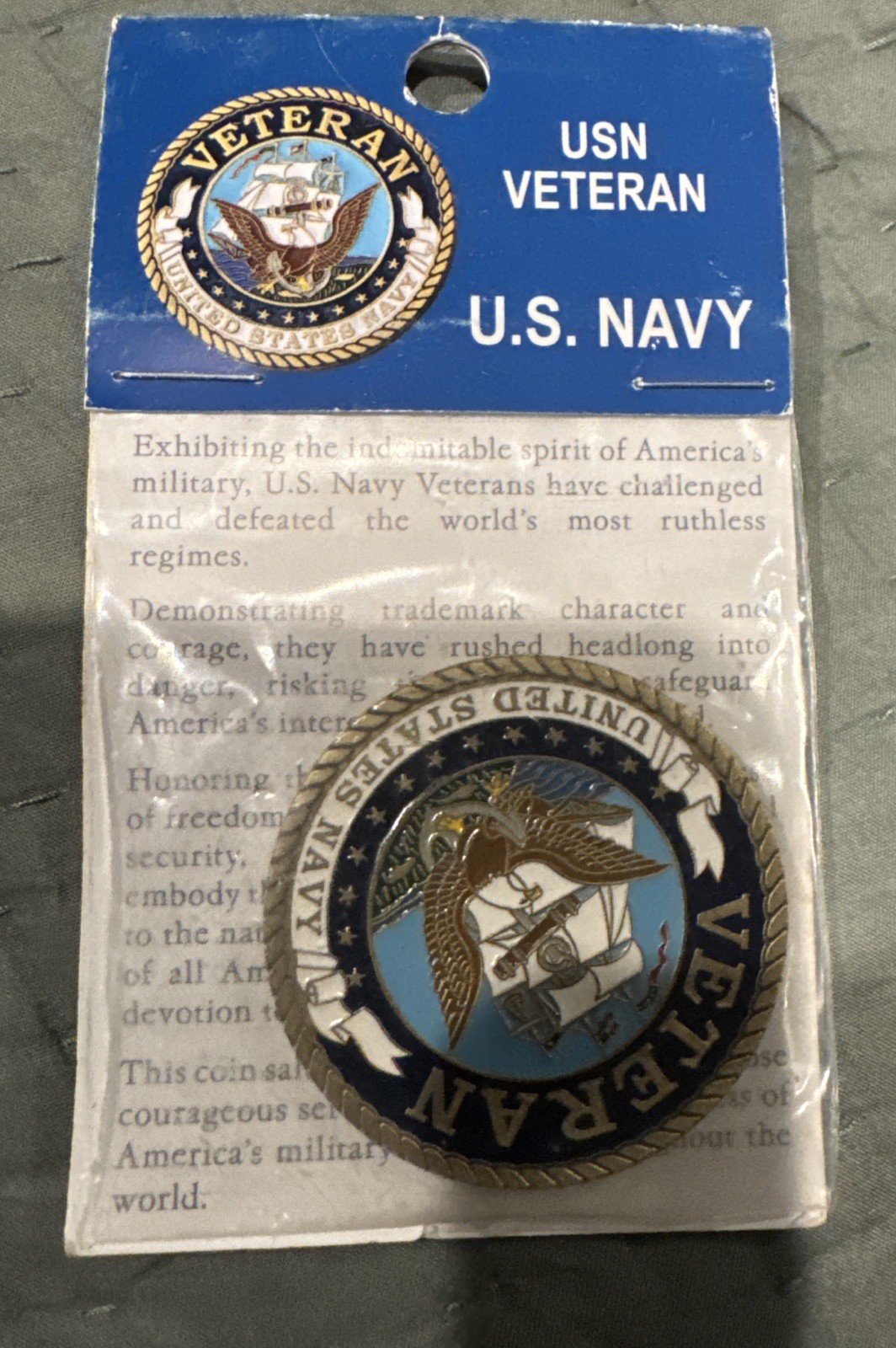 Veteran U.S. Navy Honor Courage Commitment Medallion NOS NW Territorial Mint