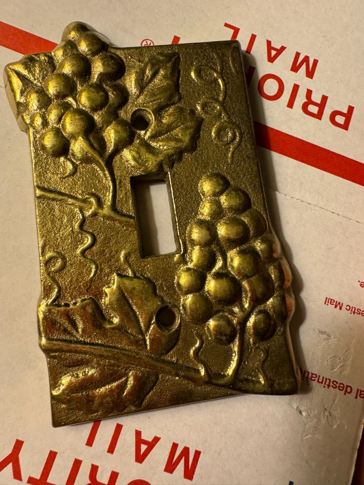 Vintage 1960s Beltrando Vineyard Solid Brass Grape Design Switch Plate Cover 5″H