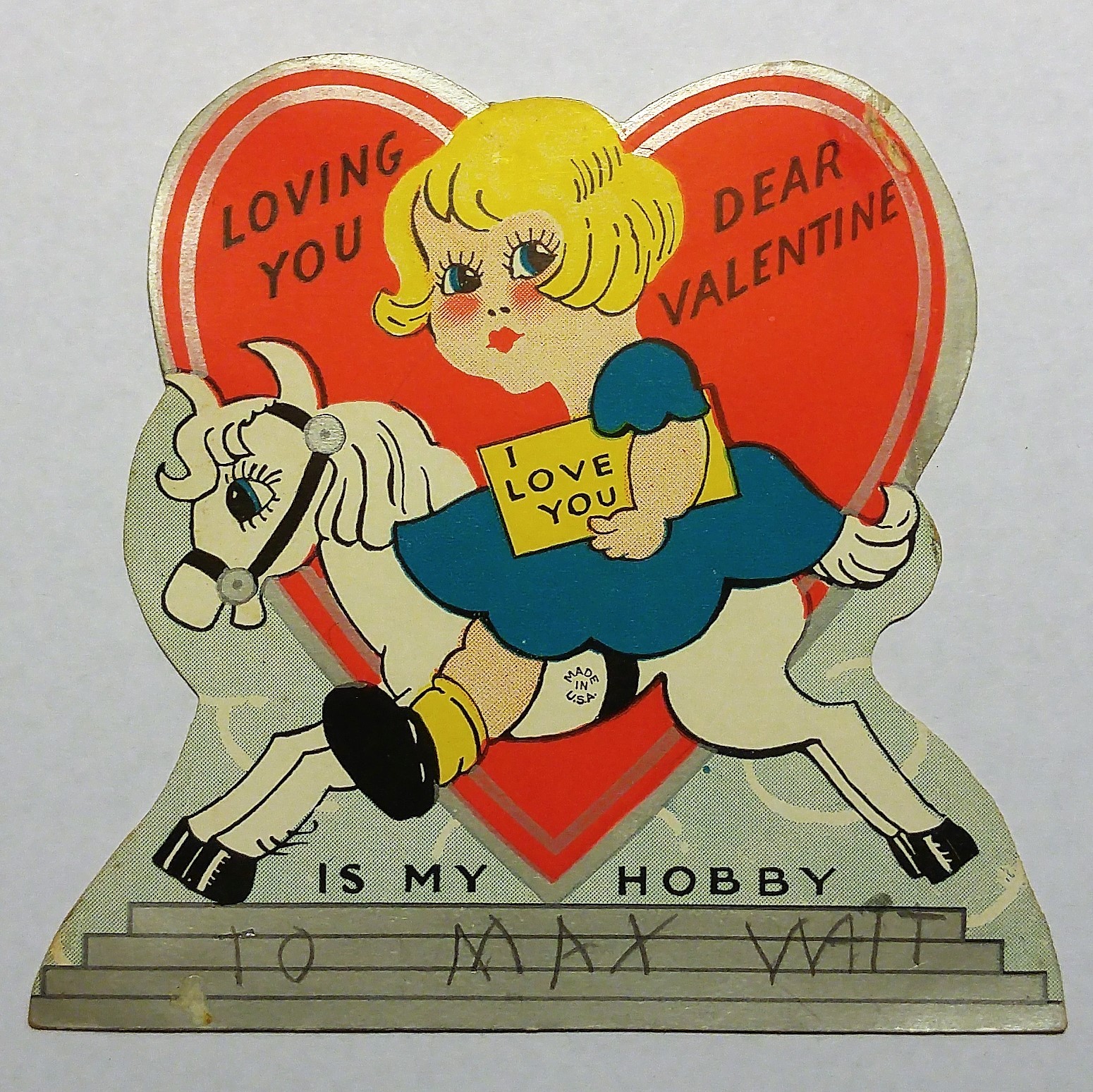 Vintage Valentine’s Day Card 1930’s Girl on a Pony Art Deco Look Buy It Now!