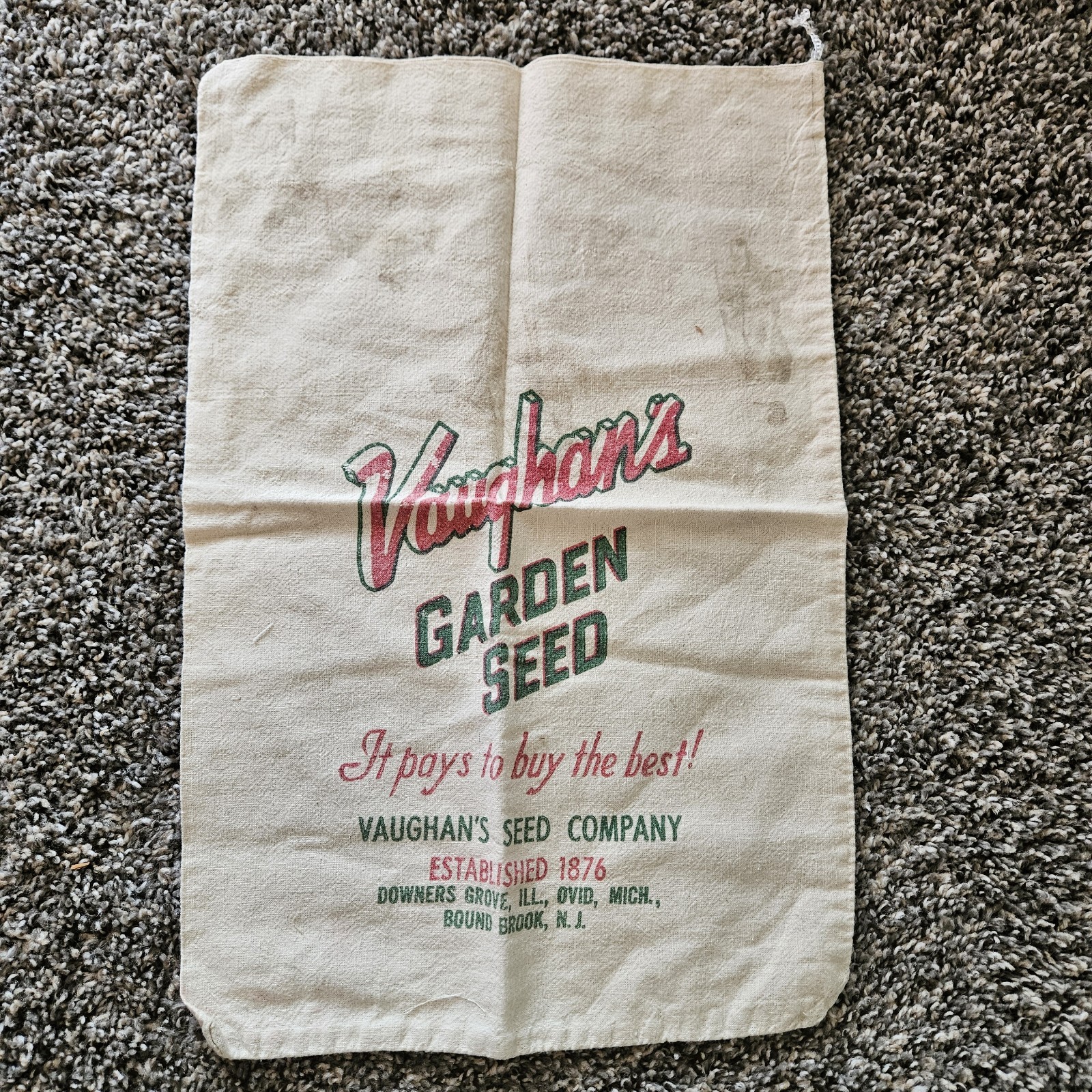 Vtg Vaughan’s Garden Seed Sack Bag Illinois Michigan New Jersey 12″ x 18″