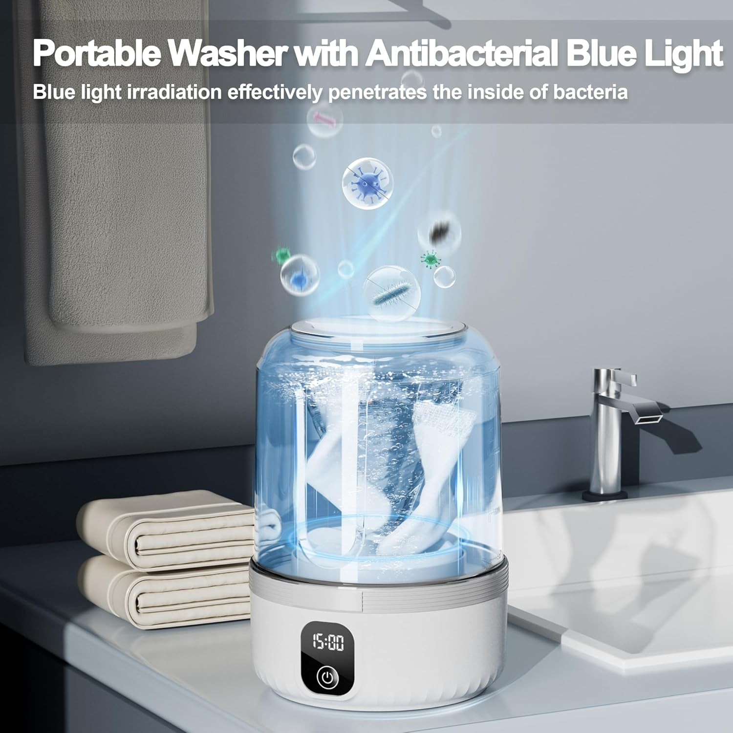 1.5L Rechargeable Mini Portable Washing Machine White for Underwear