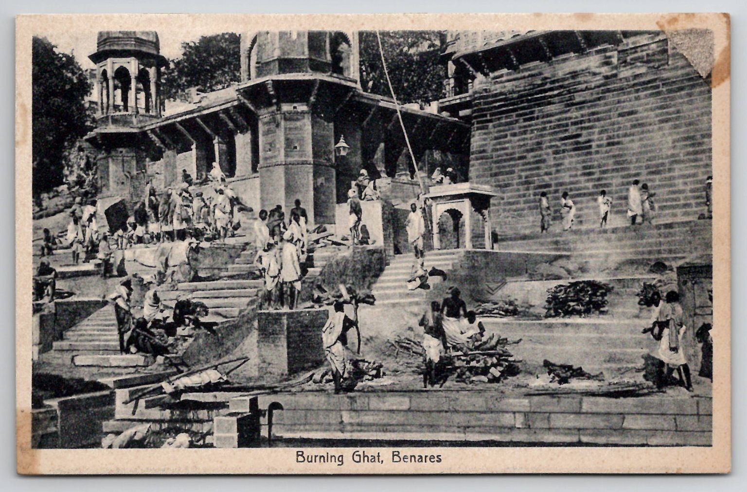 Vintage Burning Ghat Benares India Postcard Saeed Bros. Varanasi