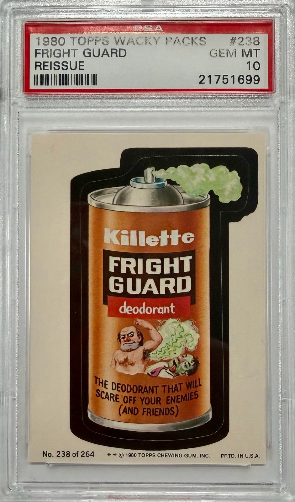 1980 Topps Wacky Packs Reissue #238 Killette Fright Guard PSA 10 GEM MINT