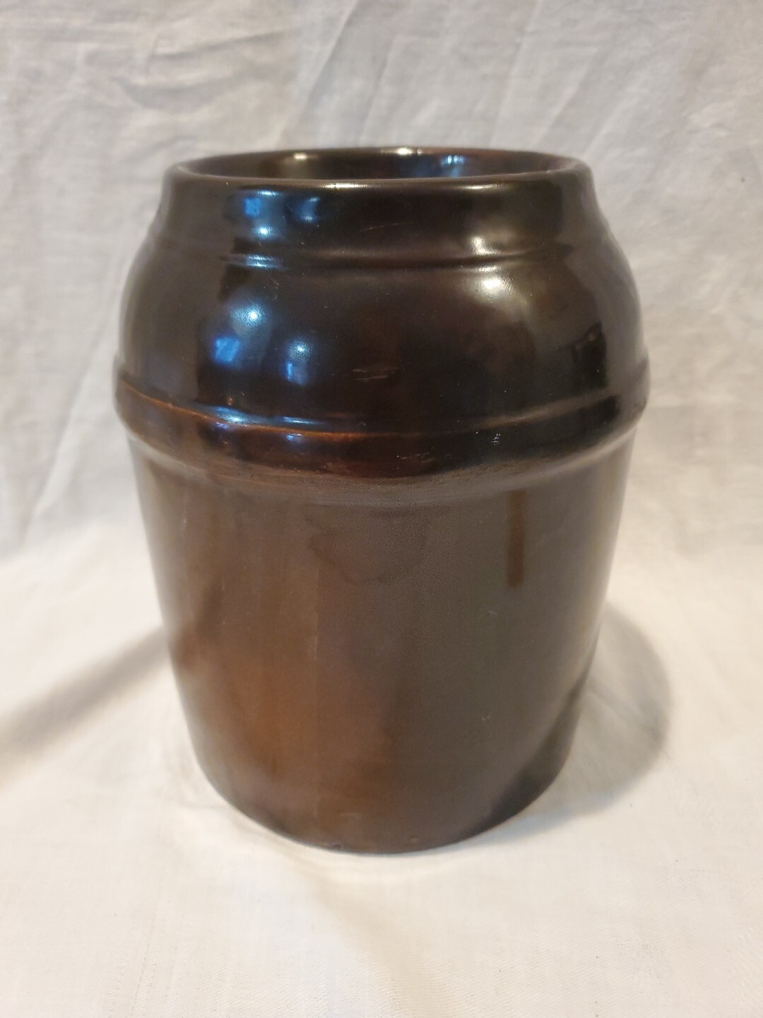 Antique Peoria Pottery Brown Crock Storage Jar 8 1/4″ Tall No Lid