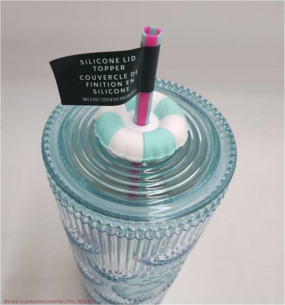 Starbucks 2025 Summer Beach Pool Floaty Straw Topper Pink Blue 24 oz Cold Cup