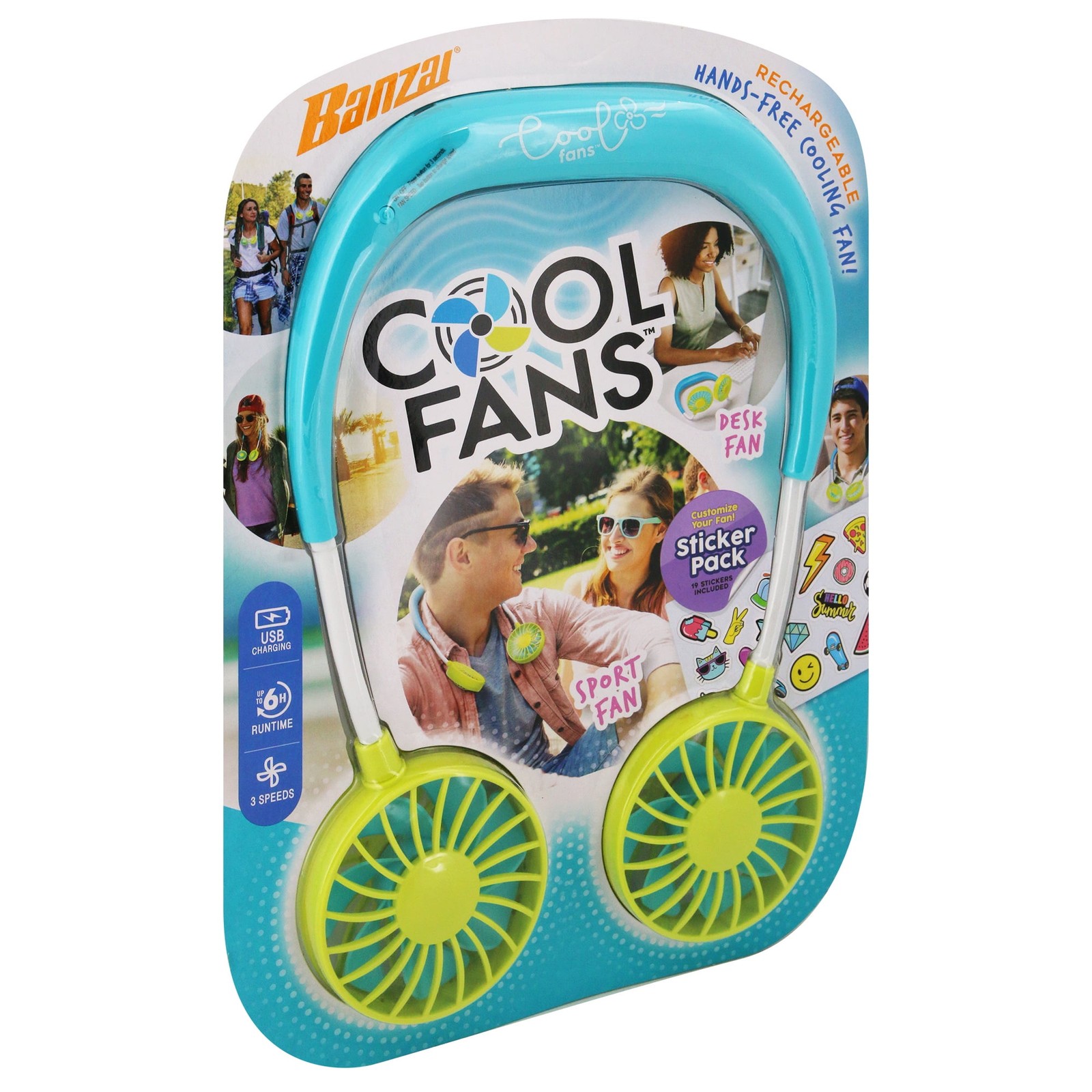 Wearable Rechargeable & Personal Cool Fans W/ 3 Speeds & Sticker Included Ages