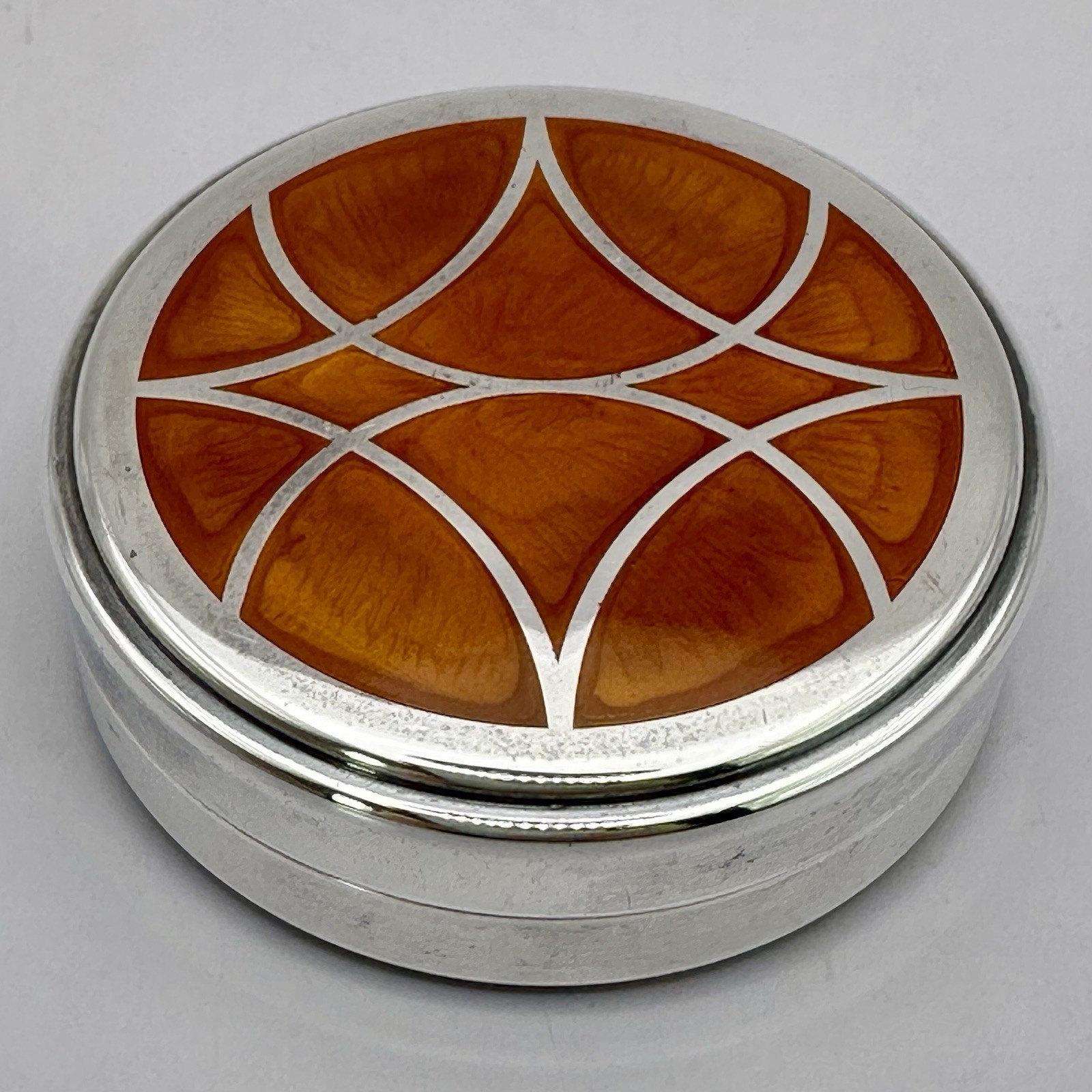 Christofle Talisman Lidded Trinket Box Laque de Chine Sienna Silver Plated