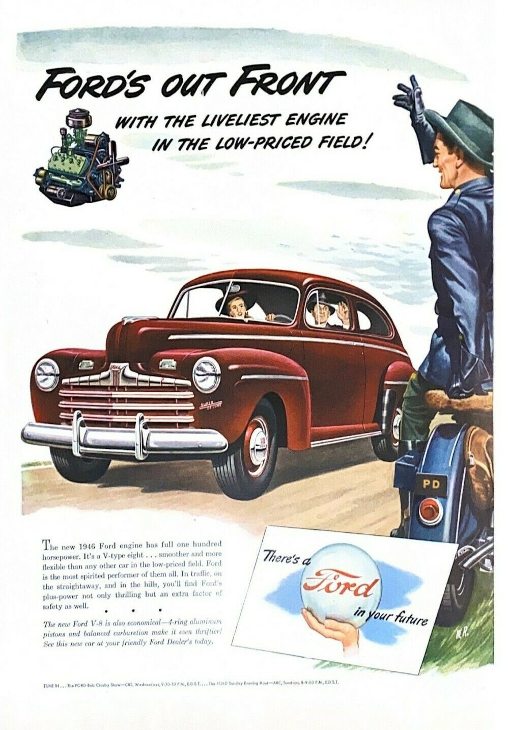 1946 Ford Vintage Print Ad Our Front With The Liveliest Engine Low Priced