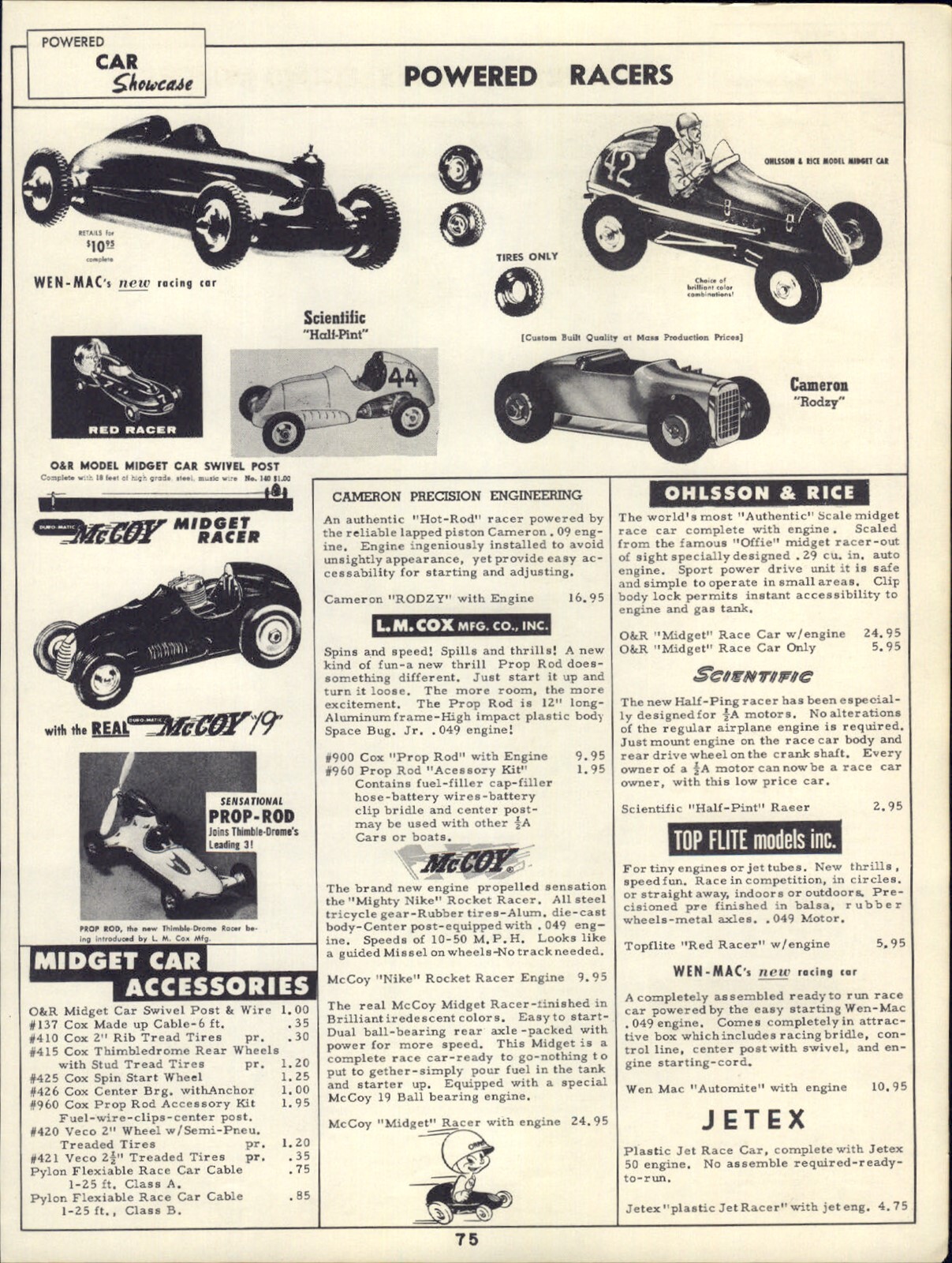 1955 PAPER AD Powered Toy Race Car Midget Engine Cameron Rodzy Plastic Vehicles