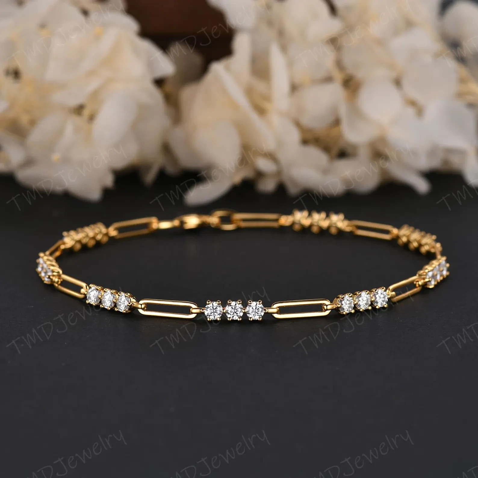 Dainty Diamond 18K Yellow Gold Over Tennis Bracelet Bridal Jewelry Anniversary