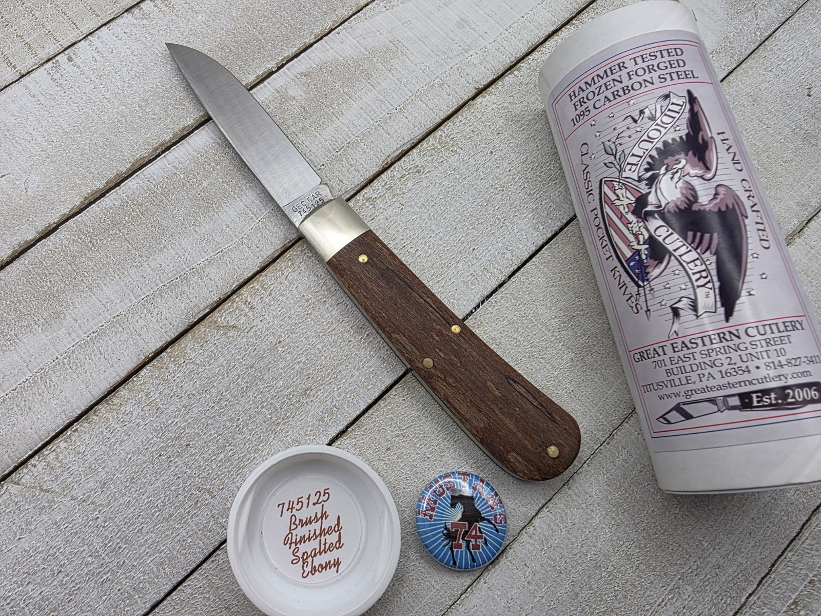 Great Eastern Cutlery #74 Brush Finished Spalted Ebony Wood Mustang 745125 GEC