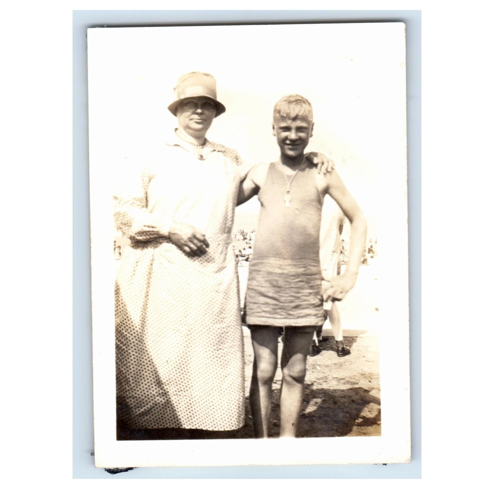 Grandma With Grandson Woman Boy Antique Vintage Photograph