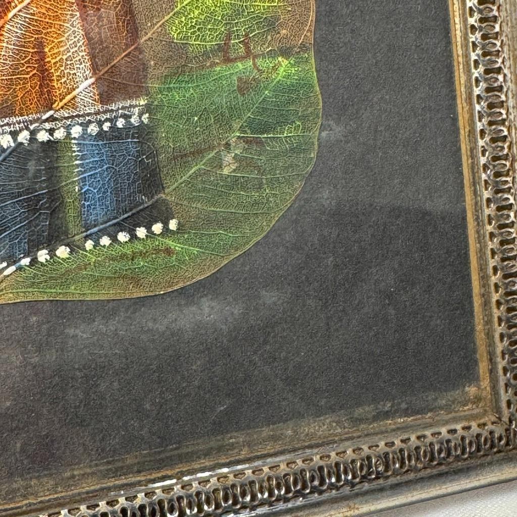 Vintage Real PIPAL tree Leaf painting Indian Royal India ELEPHANT framed 8 x 10