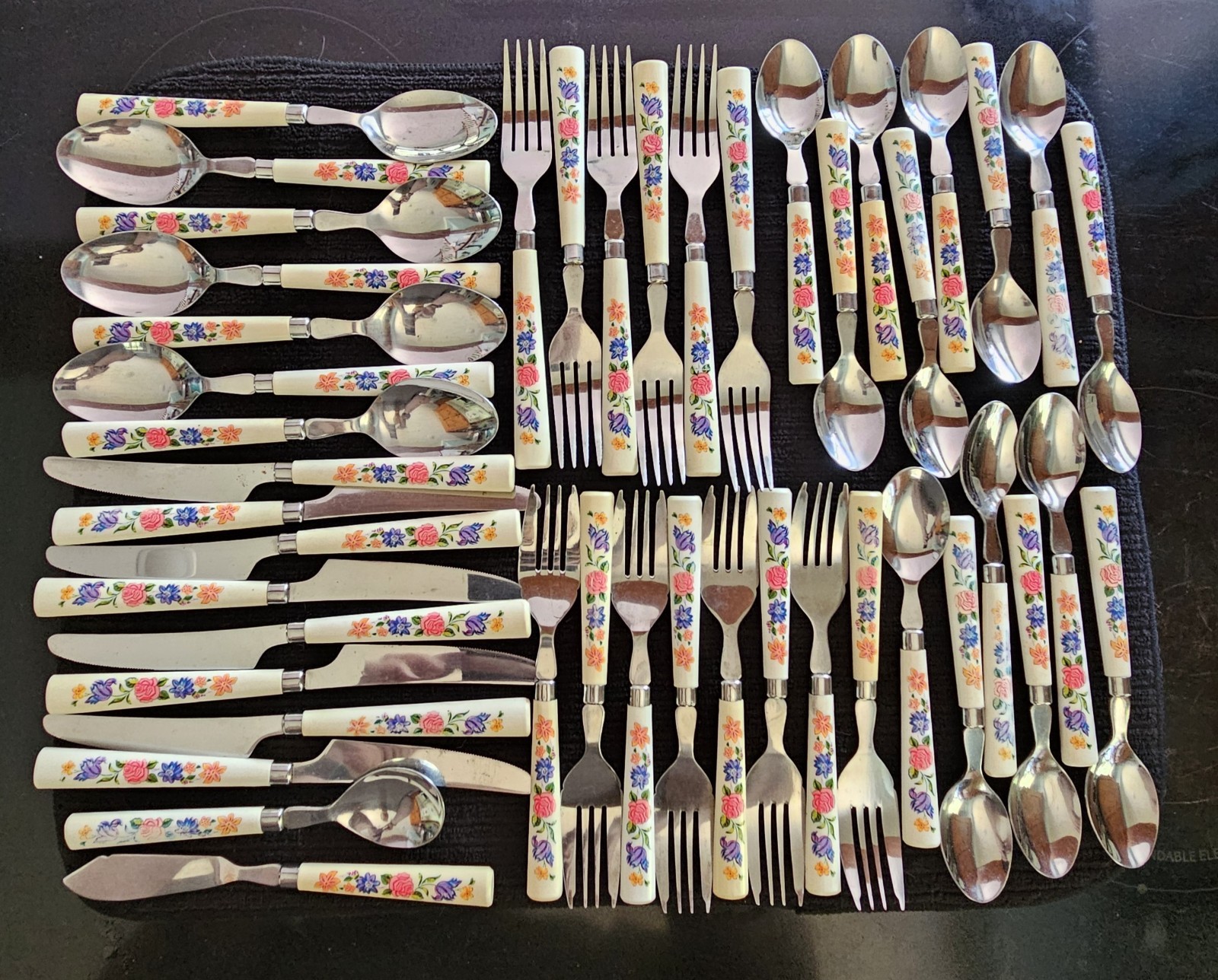 45Pc VTG 70s Stainless Steel Curlery Summer Blush Floral & White Utensils Taiwan