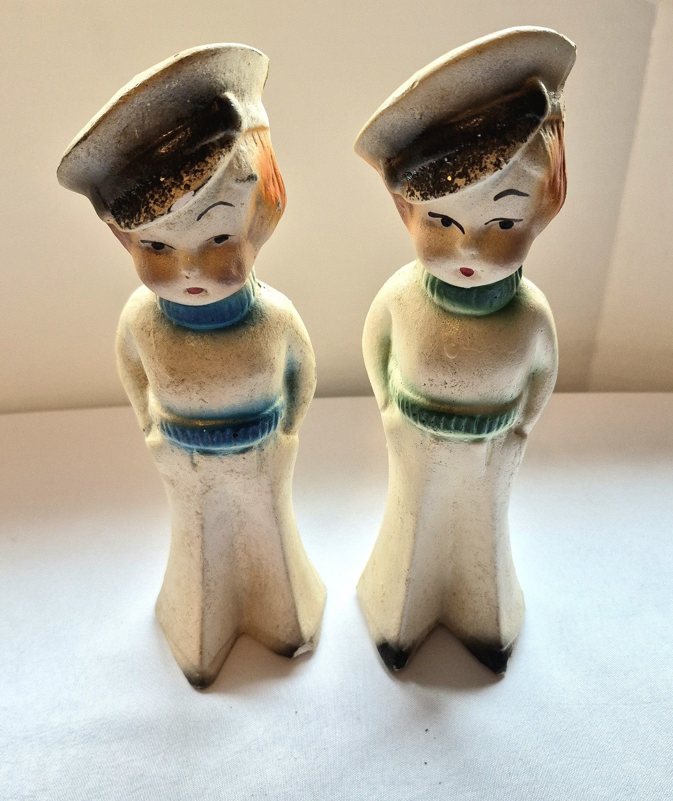 Lot of 2 – Vintage Chalkware 9 1/2″ Sailor Girls Carnival Prizes 1930-40s