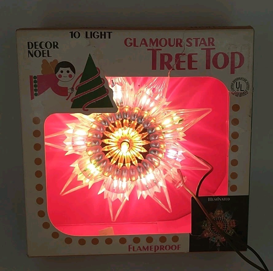 Vtg Glamour Star Christmas Tree Topper 10 Light Decor Noel Japan With Box