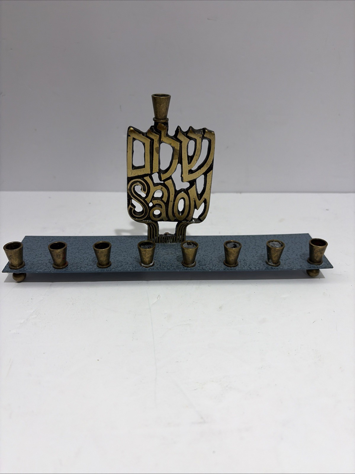 Vintage Oppenheim Solid Brass Chanukah Hanukkah Menorah Candles Holder Israel