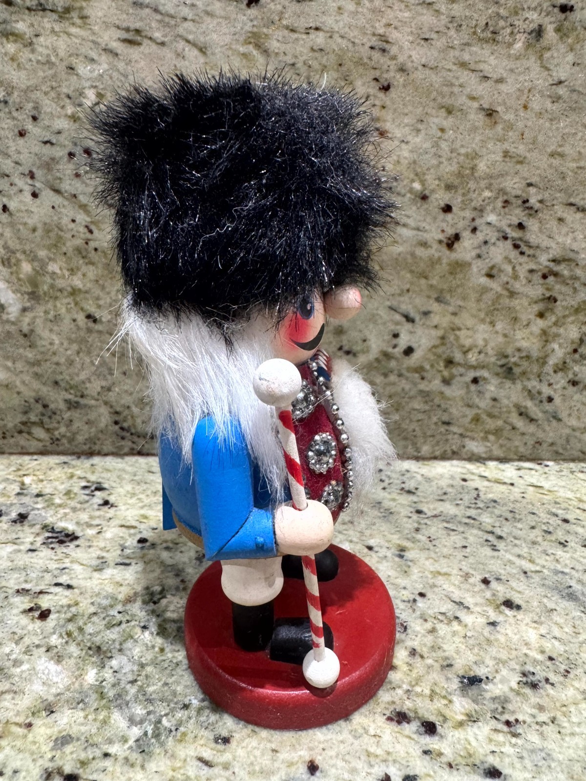 6″ Fuzzy Black Hat Sentry Nutcracker w/ blue jacket + silver