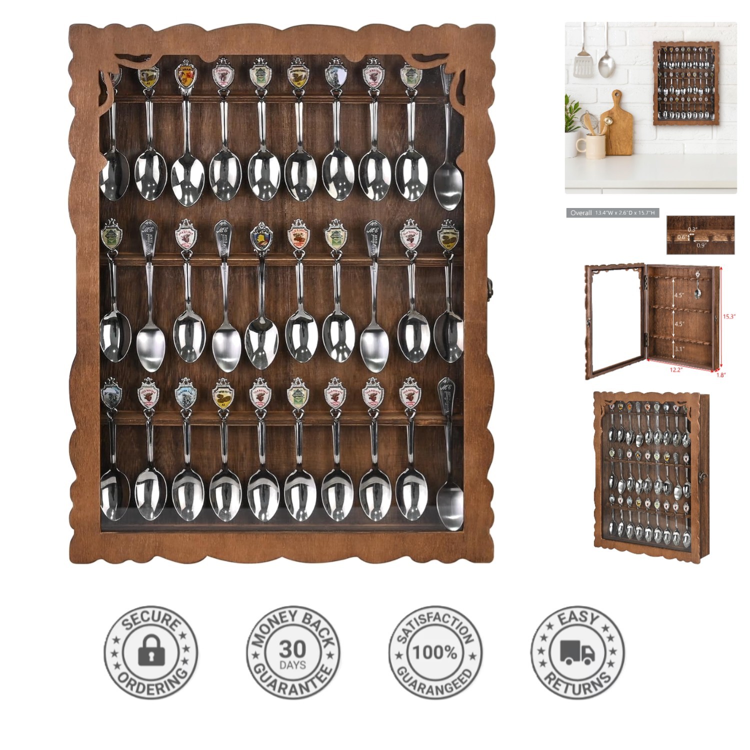 Elegant Wall-Mounted Spoon Rack for 30 Collectibles – No Assembly Required