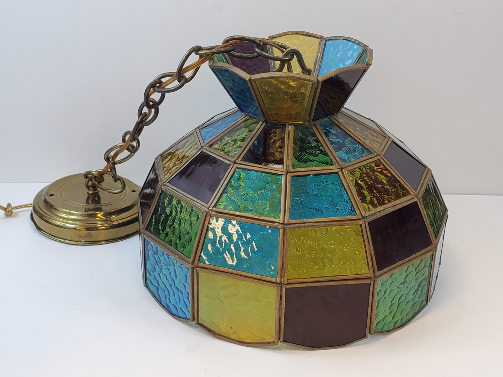 Vintage Stained Slag Glass Lamp Shade 11″ x 9” Red Green Yellow Blue Mexico