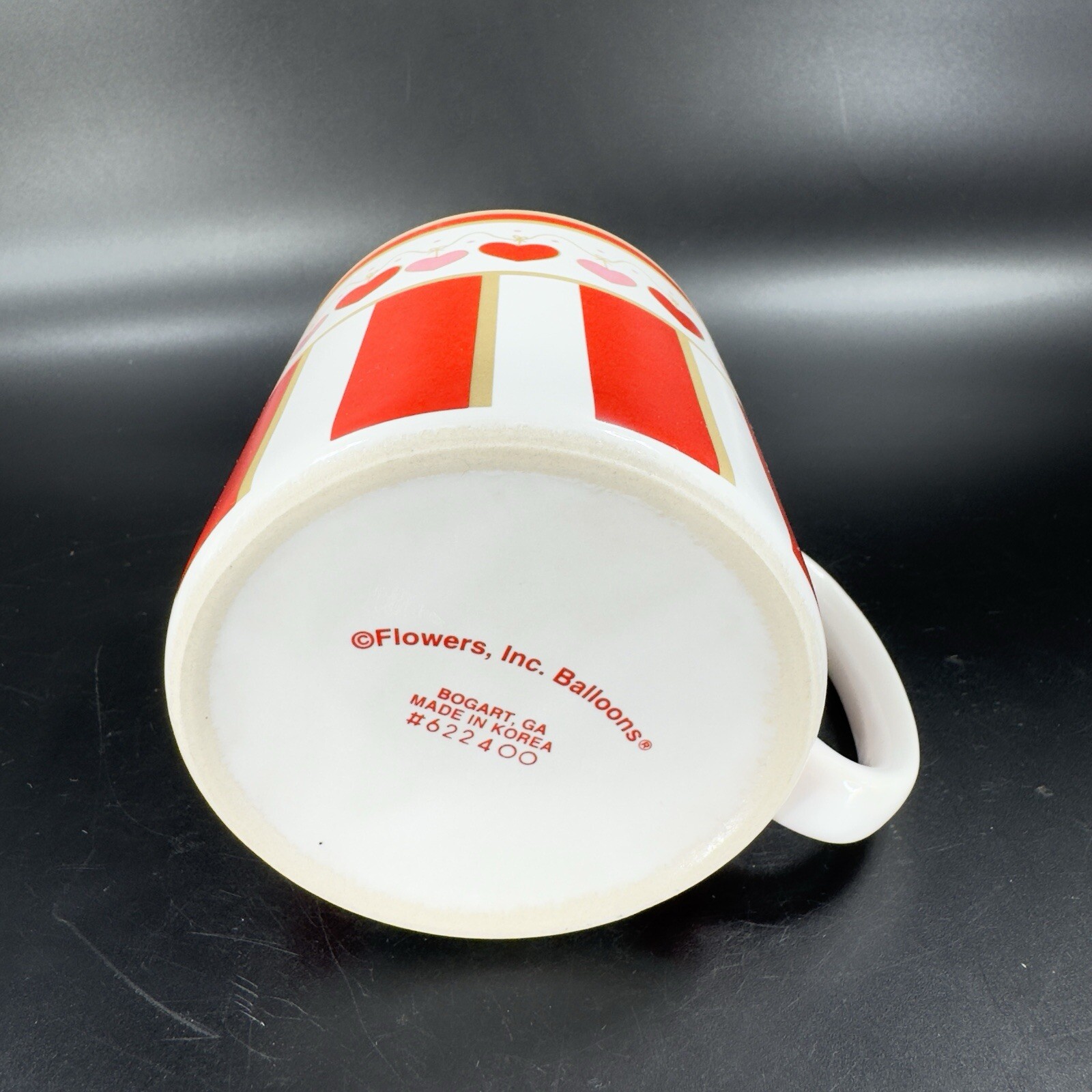 Flowers Inc Balloons Ceramic Coffee Mug Cup Red Pink Hearts Made Korea 2 Mugs