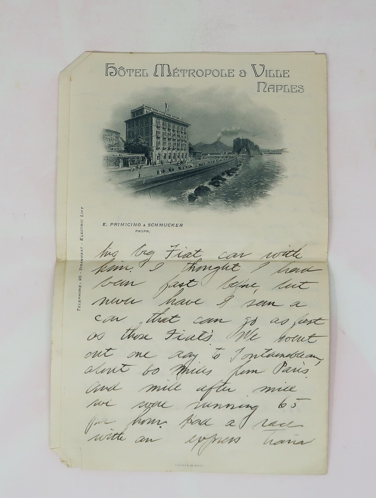 Early 1900’s Written Letter From Hotel Metropole & Ville Napples, With Envelope