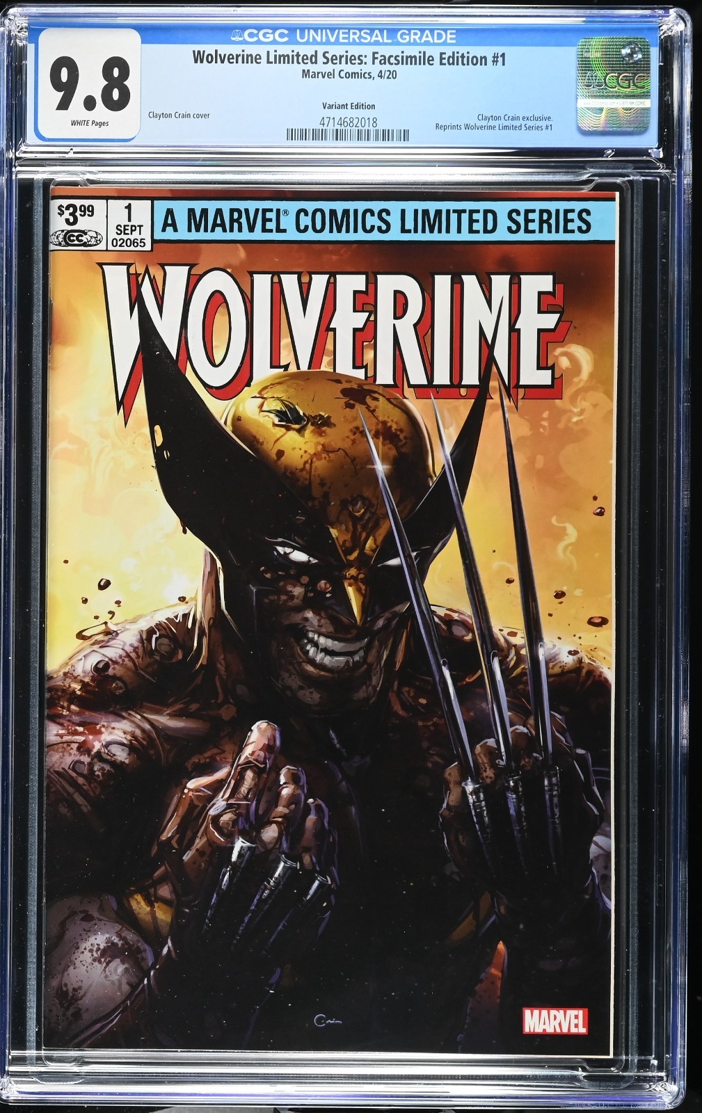 Wolverine #1 Facsimile CGC 9.8 Clayton Crain Variant Marvel 2020