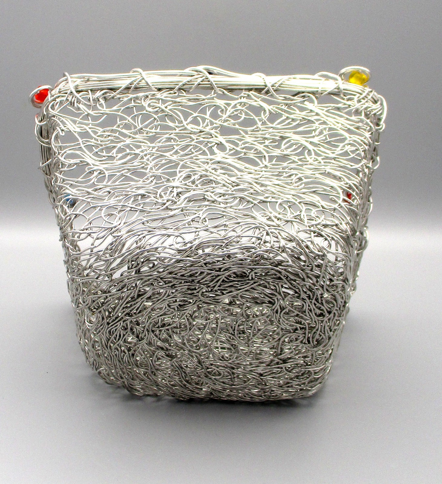 Decorative 8″ Square x 4″ High Wire Basket with Colored Beads