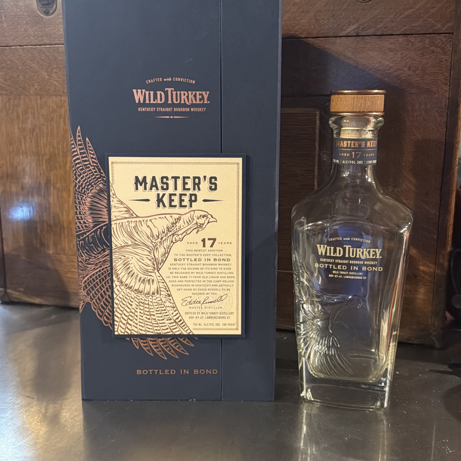 Wild Turkey Masters Keep Bottled in Bond 17 Unrinsed Empty Bottle w/ Box RARE