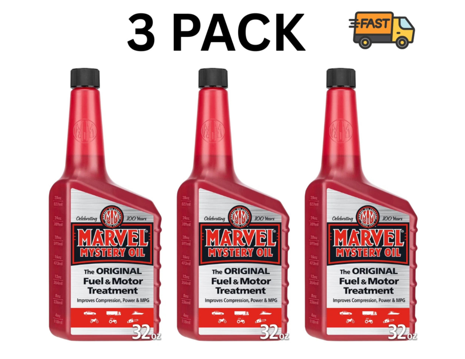 New Marvel Mystery Oil 32 Oz 3 Pack Fuel Treatment Engine Oil Additive
