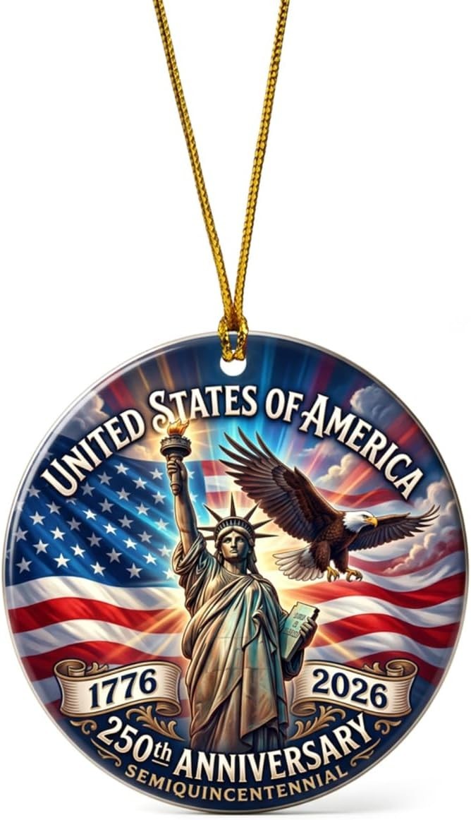 USA 250Th Anniversary Semiquincentennial Hanging Ornament, Round, Patriotic, 177