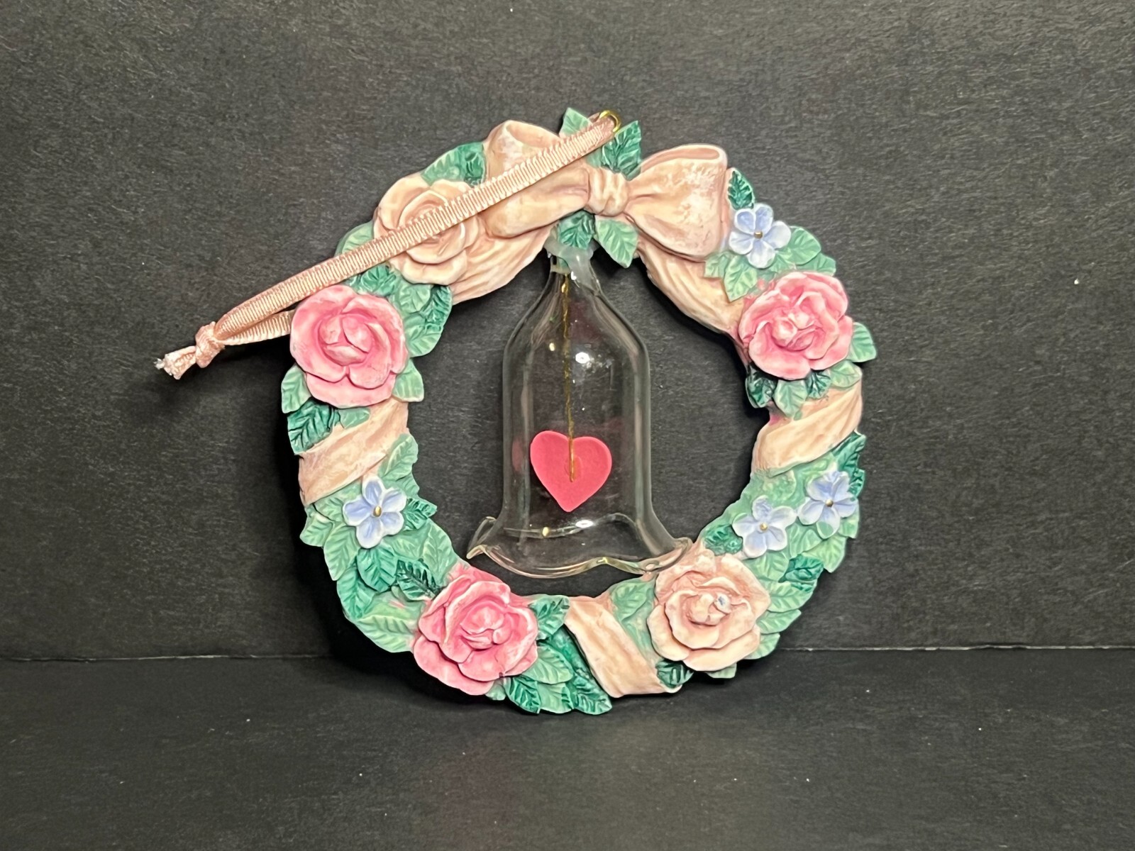 Vintage 1990 Rare Kurt Adler Floral Wreath Bell Heart Christmas Ornament 3.25″