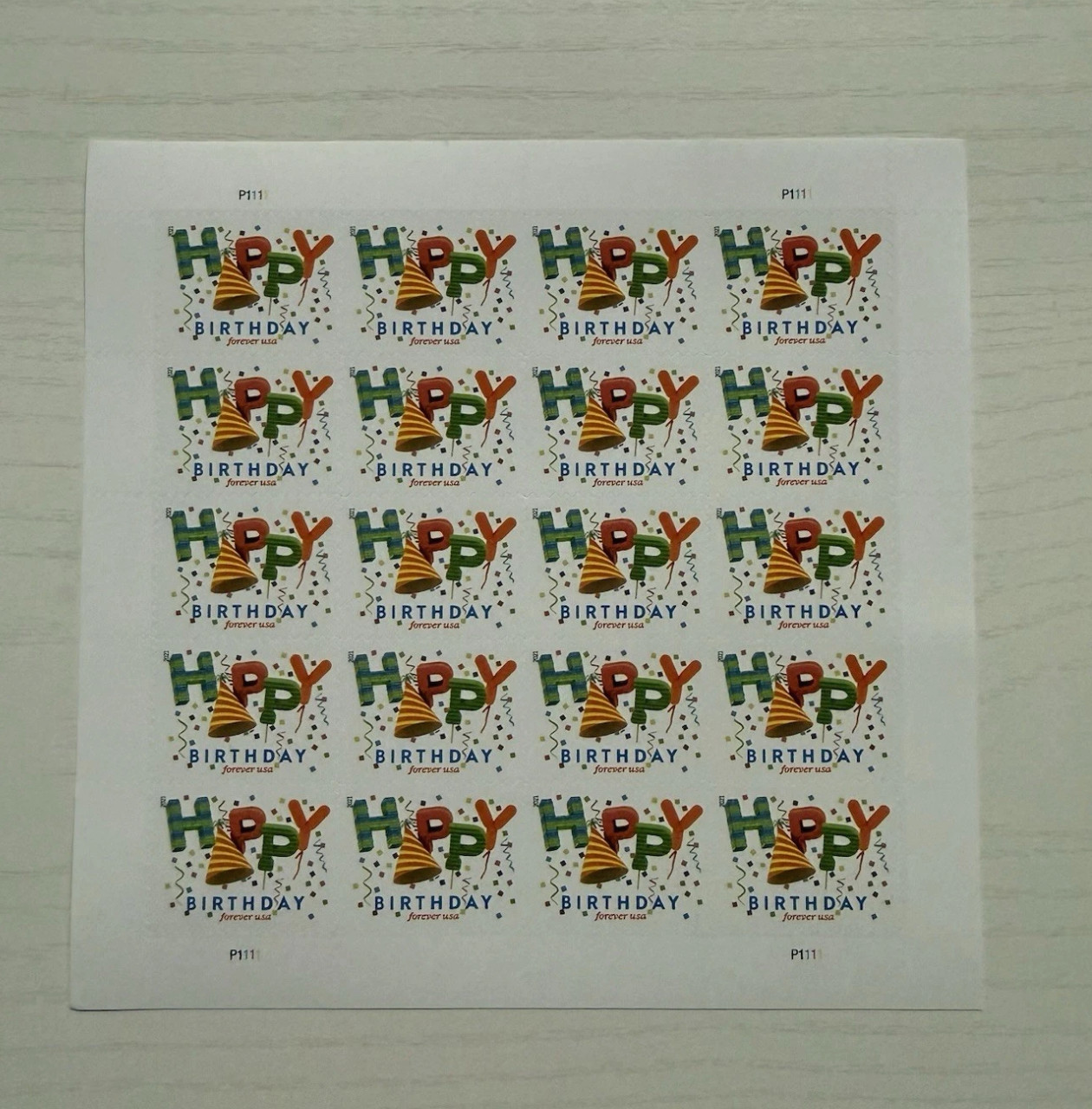 Usps Postage Stamps Happy Birthday 5 Sheets of 20 (100 Pcs)