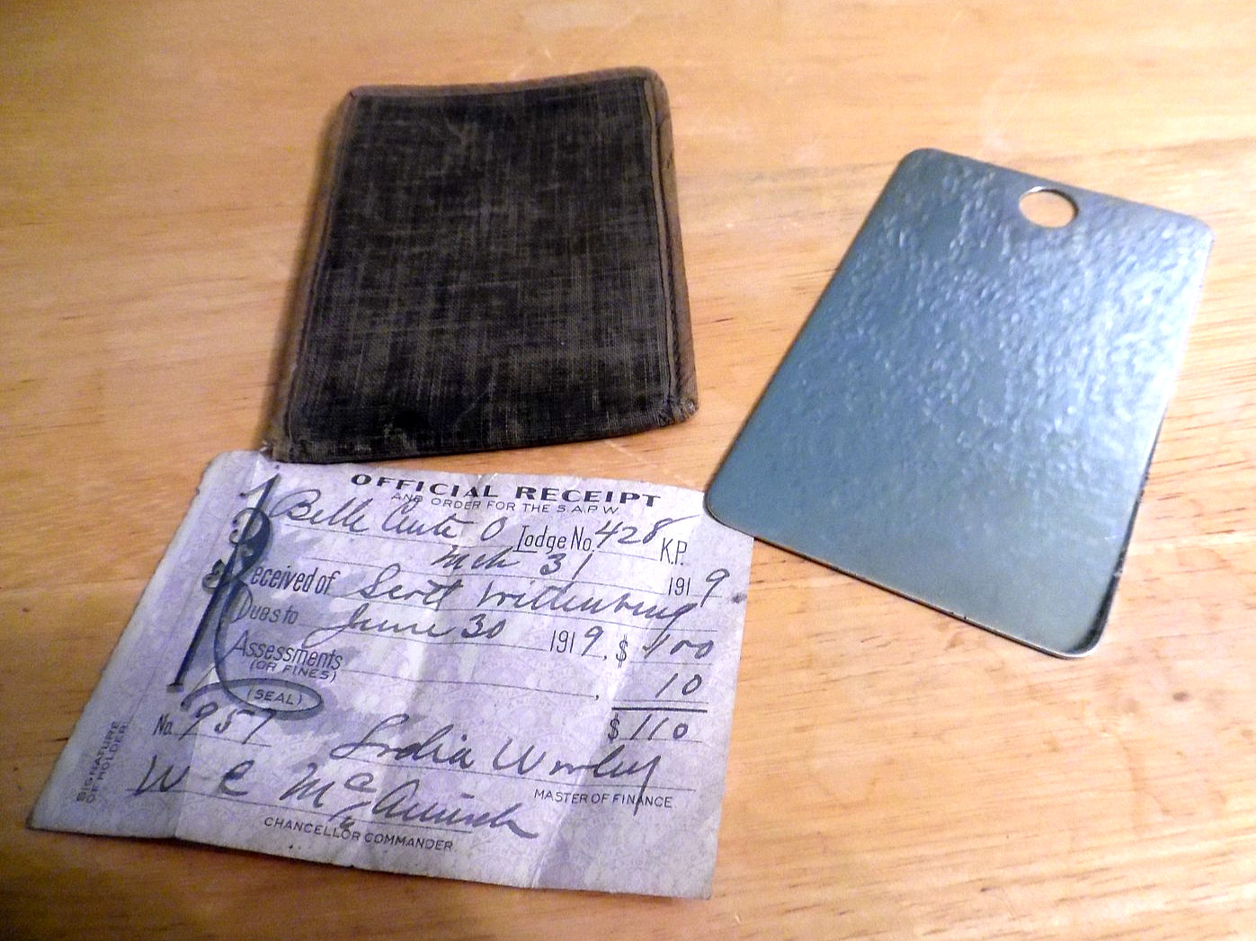 ANTQ 1868-1918 WWl SUPREME LODGE #429 KNIGHTS OF PYTHIAS MIRROR -CASE & RECEIPT