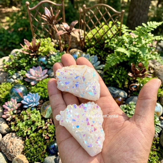 100g Titanium Angel Aura Rainbow Quartz Geode Cluster Specimen Healing Crystal