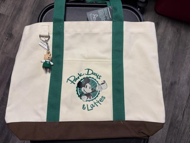 Disney Parks Starbucks Canvas Tote Bag Exclusive With Cup Plug Keychain NWT