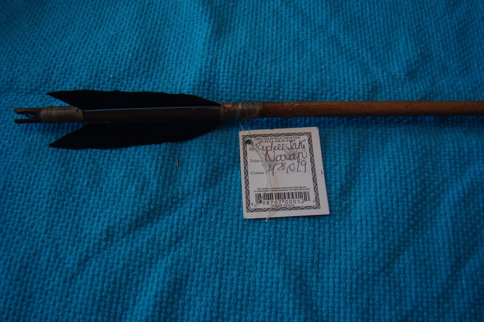 1 One Handmade Navajo 25 inch Arrow w/Turkey feathers & Stone chipped Arrowhead